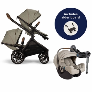 Nuna DEMI Next Double Stroller with Rider Board + PIPA RX Travel System Bundle - Hazelwood