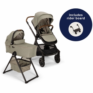 Nuna DEMI Next Stroller with Rider Board + DEMI Next Bassinet with Stand Bundle - Hazelwood