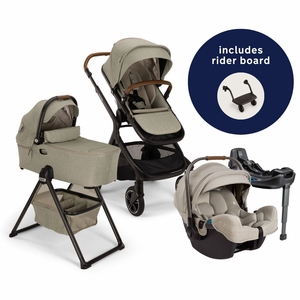 Nuna DEMI Next Stroller with Rider Board + DEMI Next Bassinet with Stand + PIPA RX Travel System Bundle - Hazelwood