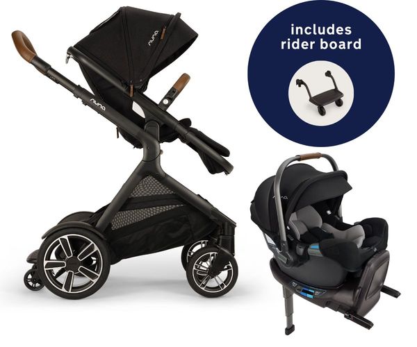 Nuna DEMI Next Stroller with Rider Board + PIPA RX Travel System Bundle - Caviar
