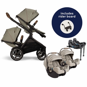 Nuna DEMI Next Twin Double Stroller with Rider Board + PIPA RX Travel System Bundle - Hazelwood