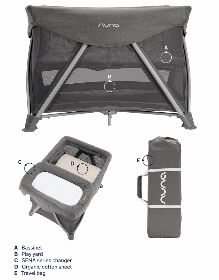 Nuna SENA Aire Playard with ZipOff + Changer (One Box) Granite