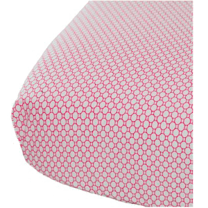 Oliver B Crib Sheet in White with Geometric Fuchsia Circles