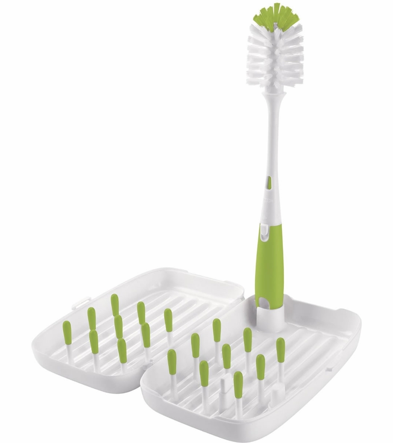 OXO Tot OnTheGo Drying Rack and Bottle Brush Green