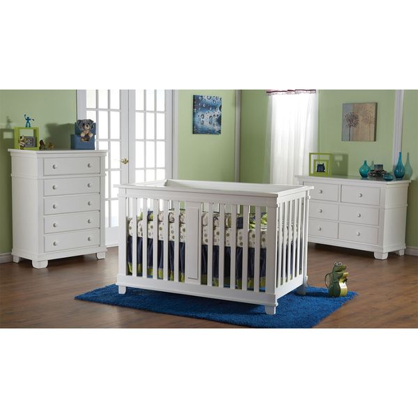 Pali Lucca 3 Piece Nursery Set in White Crib, Double Dresser & 5