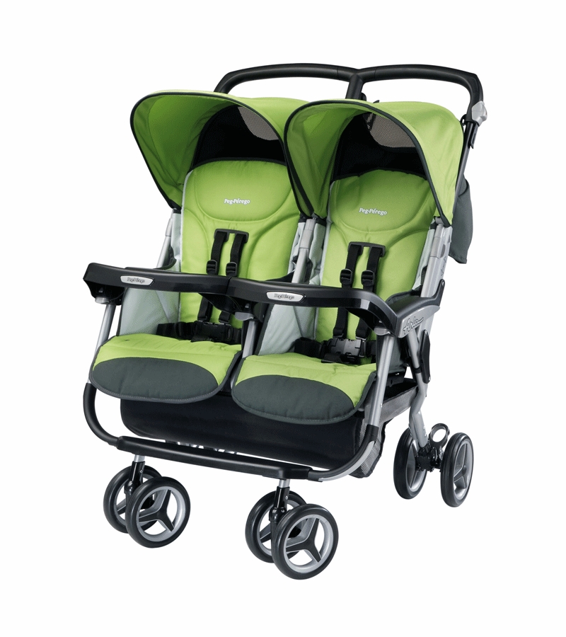 Peg Perego 2010 Aria Twin 60/40 Double Stroller in Kiwi