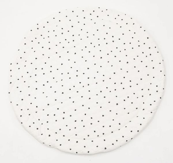 Poppyseed Play Extra Padded Round Play Mat - Black Squiggle Dot