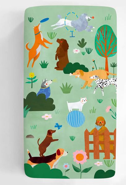 Rookie Humans Cotton Sateen Crib Sheet - At the Dog Park