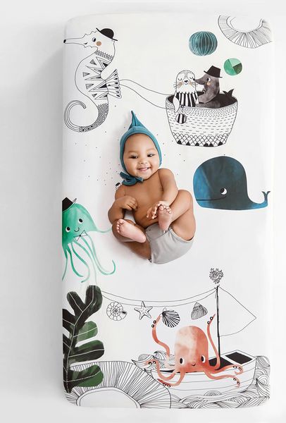 Rookie Humans Cotton Sateen Crib Sheet - Underwater Love