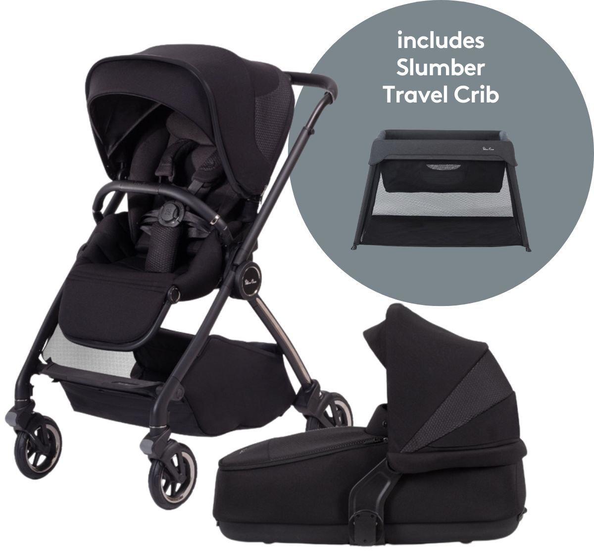 Silver Cross Dune Stroller + + Slumber Travel Crib Bundle