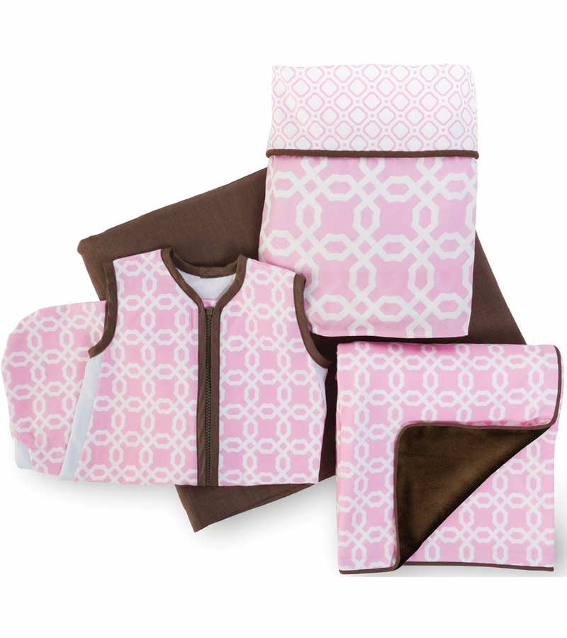 Skip Hop Complete Sheet 4 Piece Crib Set Pink Lattice