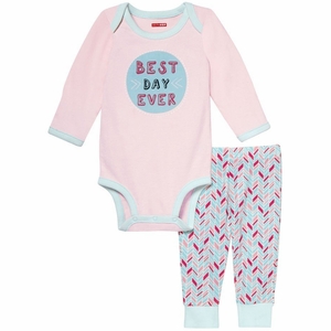 Skip Hop Long Sleeve Bodysuit & Pant Set, Best Day Ever - Pink Feather (6 Months)