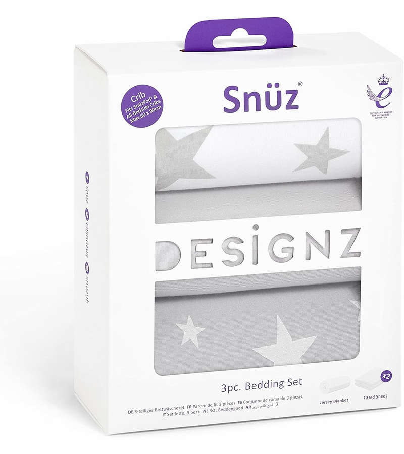 Snuz 3 Piece SnuzPod Crib Bedding Set Grey Star