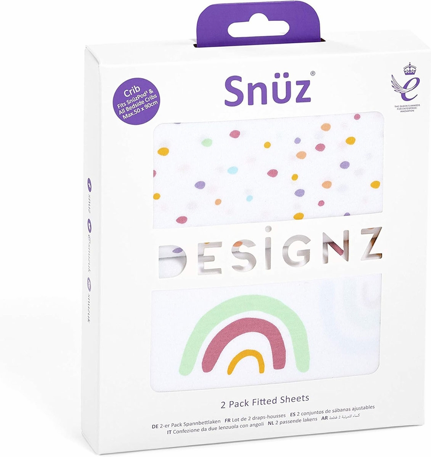 Snuz SnuzPod Crib Fitted Sheets, 2 Pack Multi Rainbow