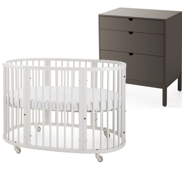 Stokke Sleepi Crib + Home Dresser Bundle White / Hazy Grey