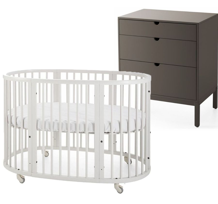 Stokke Sleepi Crib + Home Dresser Bundle White / Hazy Grey