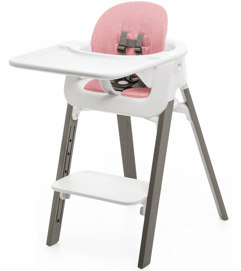 Stokke Steps Complete High Chair with Cushion White/Hazy Grey/Pink