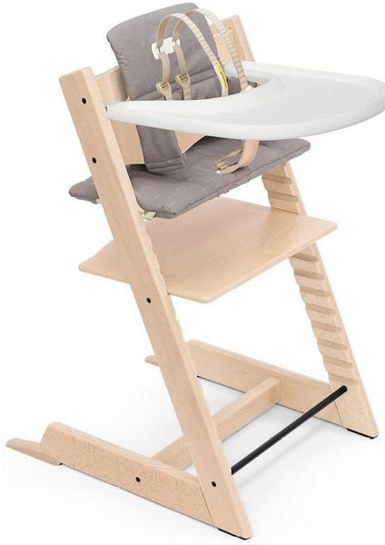Tripp Trapp High Chair and Cushion with Stokke Tray - Natural / Icon Grey