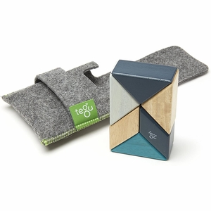 Tegu Pocket Pouch Prism 6 Piece Magnetic Blocks - Blues