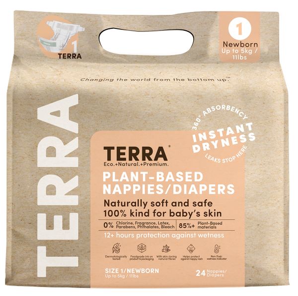 TERRA Plant-Based Diapers - Size 1/Newborn (24 Pack)