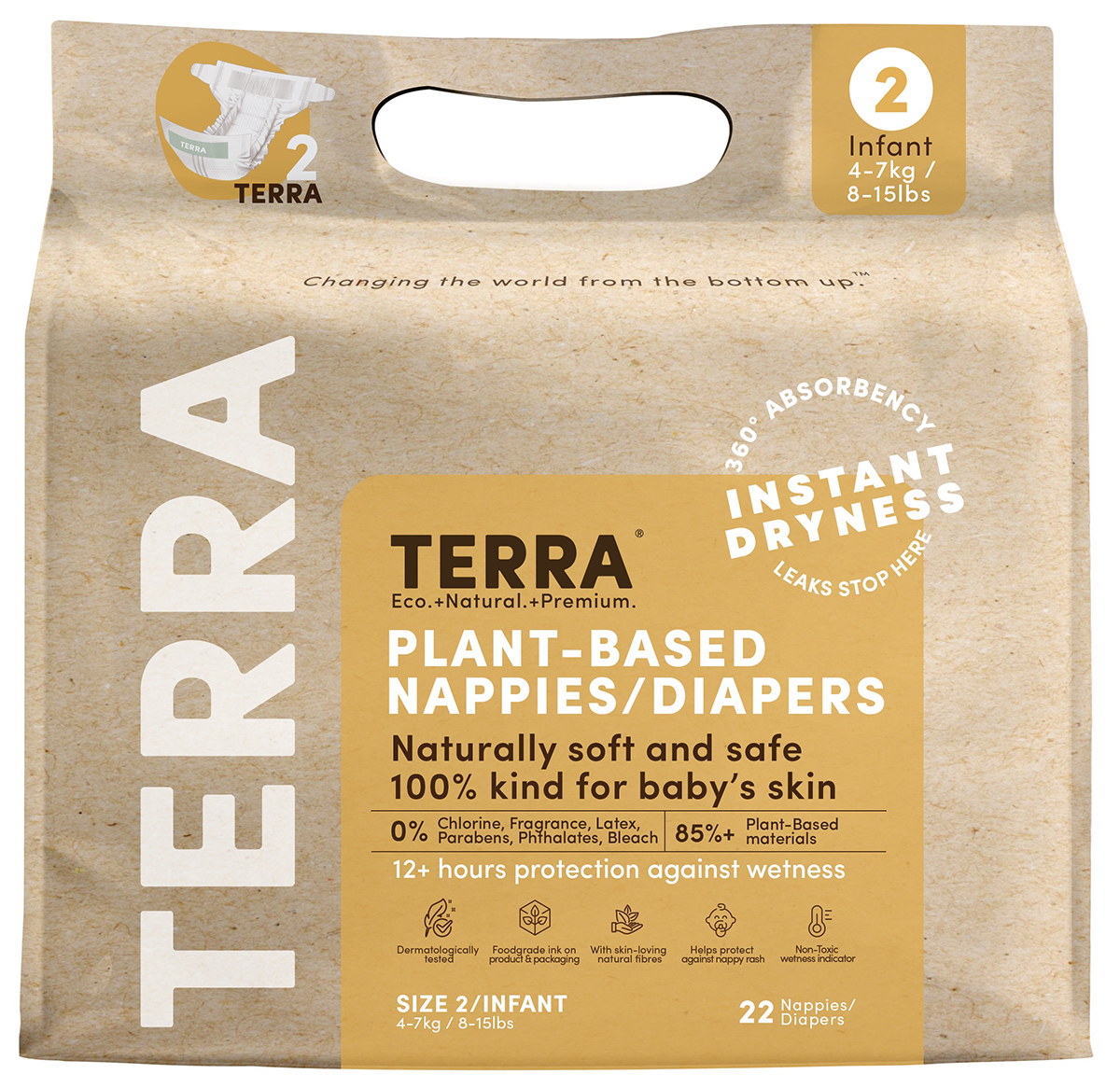 TERRA Plant-Based Diapers - 2/Infant (22 Pack)