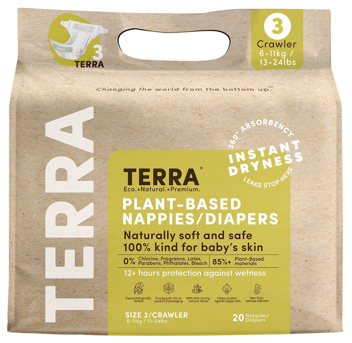TERRA Plant-Based Diapers - 3/Crawler (20 Pack)