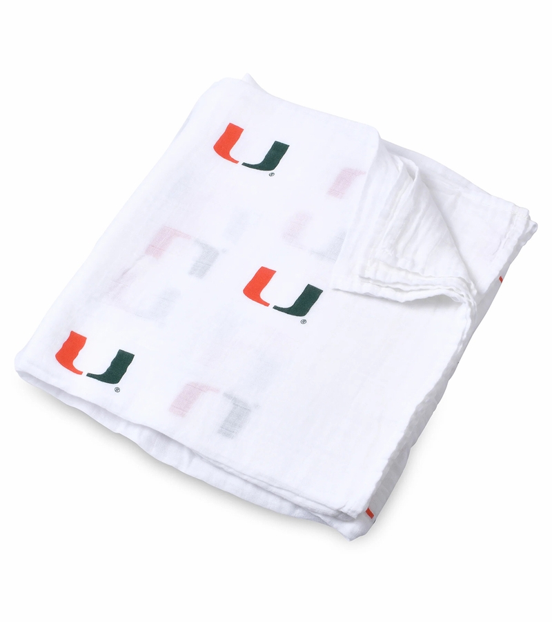 Three Little Anchors College Swaddle Blanket Miami Hurricanes