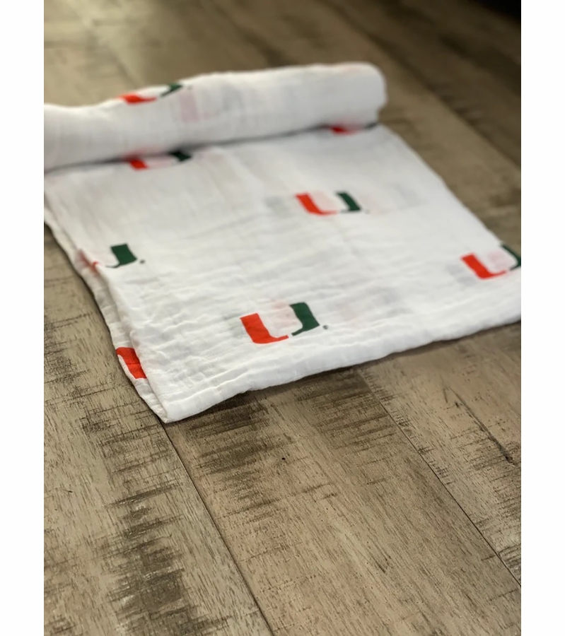 Three Little Anchors College Swaddle Blanket Miami Hurricanes