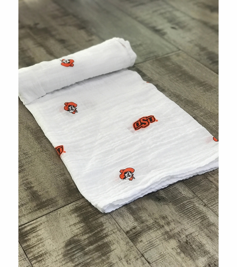 Three Little Anchors College Swaddle Blanket Oklahoma State Cowboys