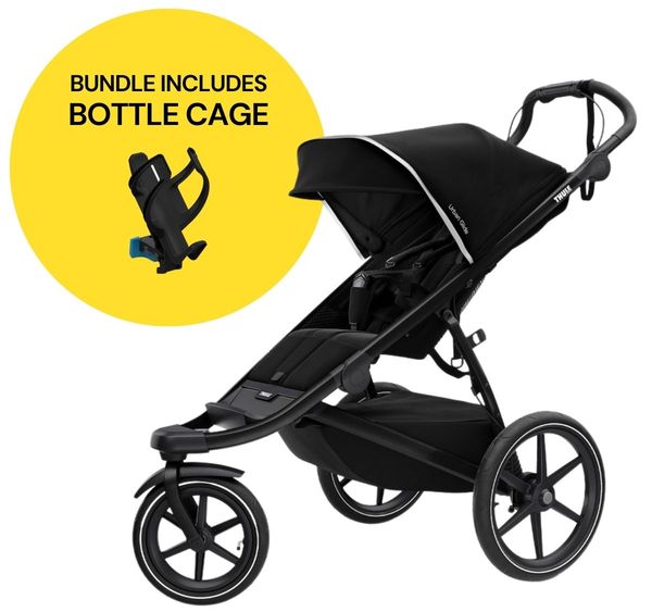 Thule Urban Glide 2 Single Jogging Stroller + Water Bottle Cage Bundle - Black