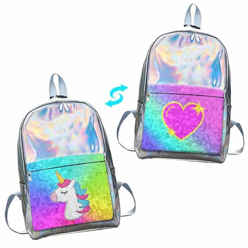 Top Trenz Metallic Reversible Sequin Metallic Kid Backpack Unicorn/Heart