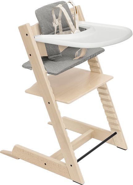 Tripp Trapp High Chair2 and Cushion with Stokke Tray - Natural / Dots Grey