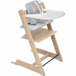 Tripp Trapp High Chair2 and Cushion with Stokke Tray - Oak Natural / Nordic Blue