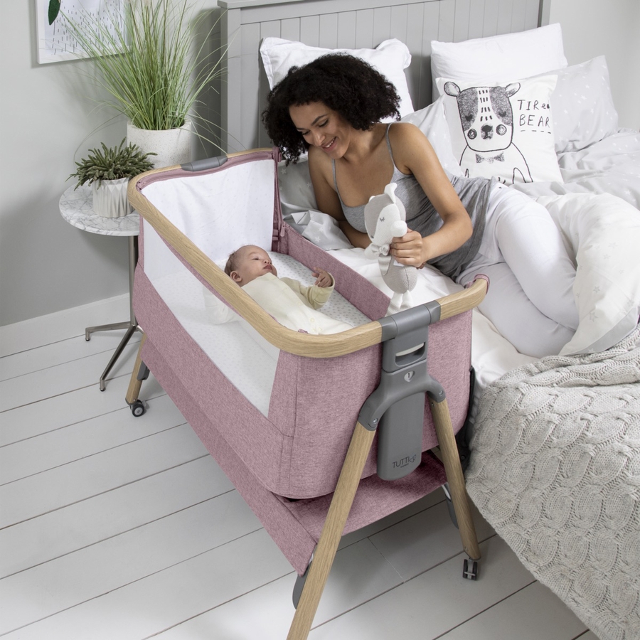 Tutti Bambini CoZee Air Bedside Crib Oak / Light Pink