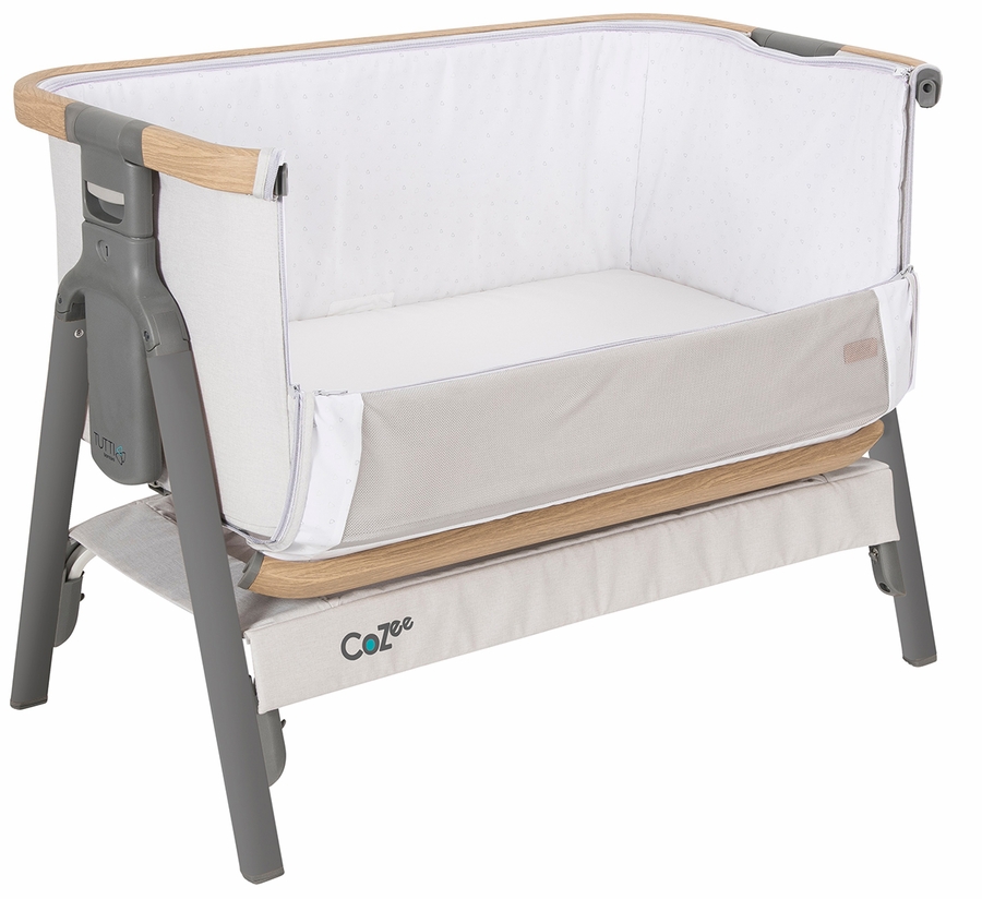 Tutti Bambini CoZee Bedside Crib - Oak / Sterling Silver