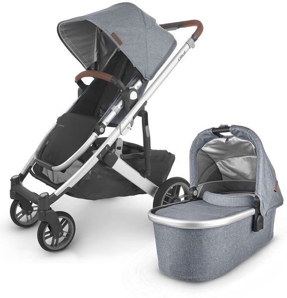 UPPAbaby Cruz V2 Stroller + Bassinet - Gregory (Blue Melange/Silver/Saddle Leather)