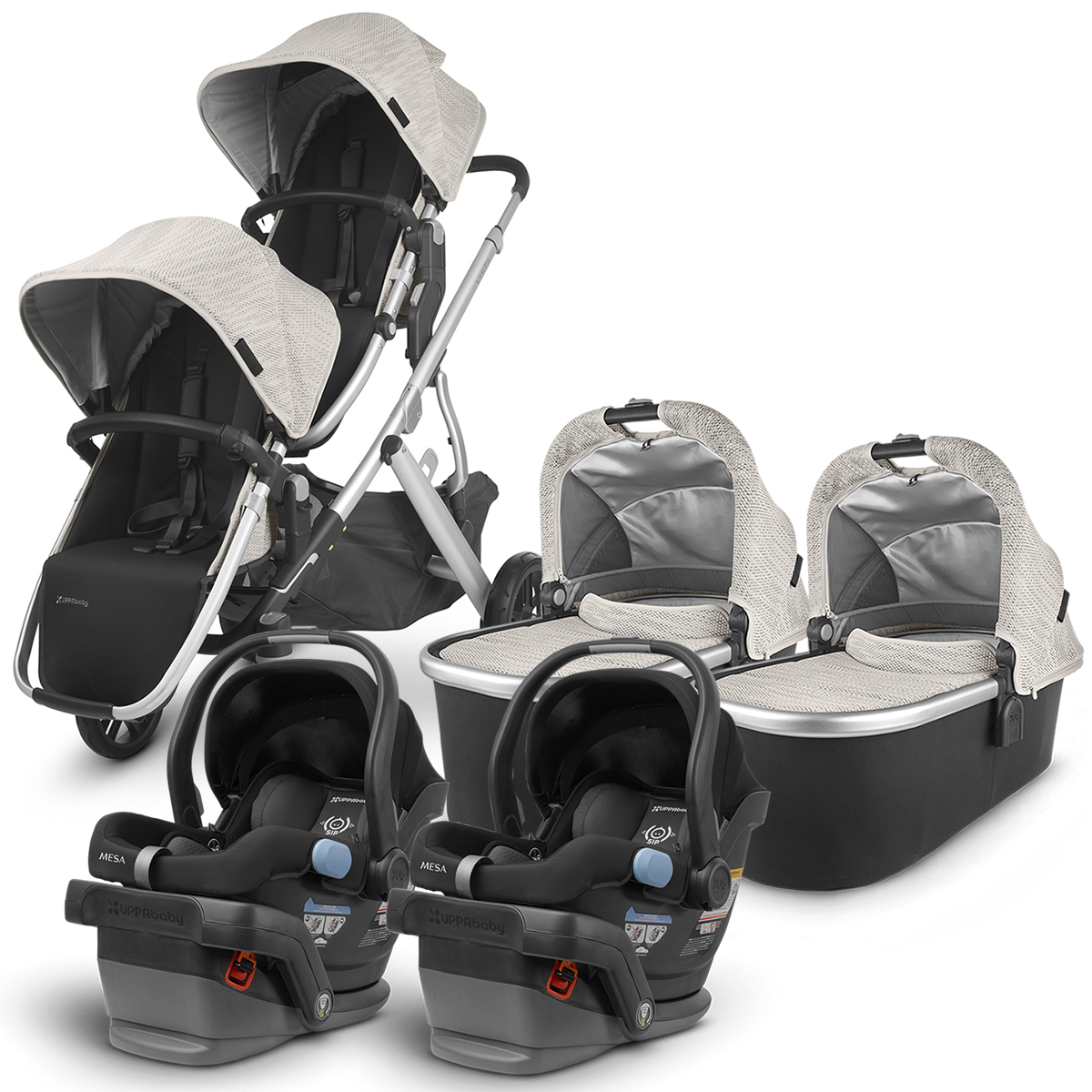 UPPAbaby VISTA V2 Twin Double Stroller + MESA Travel System Bundle