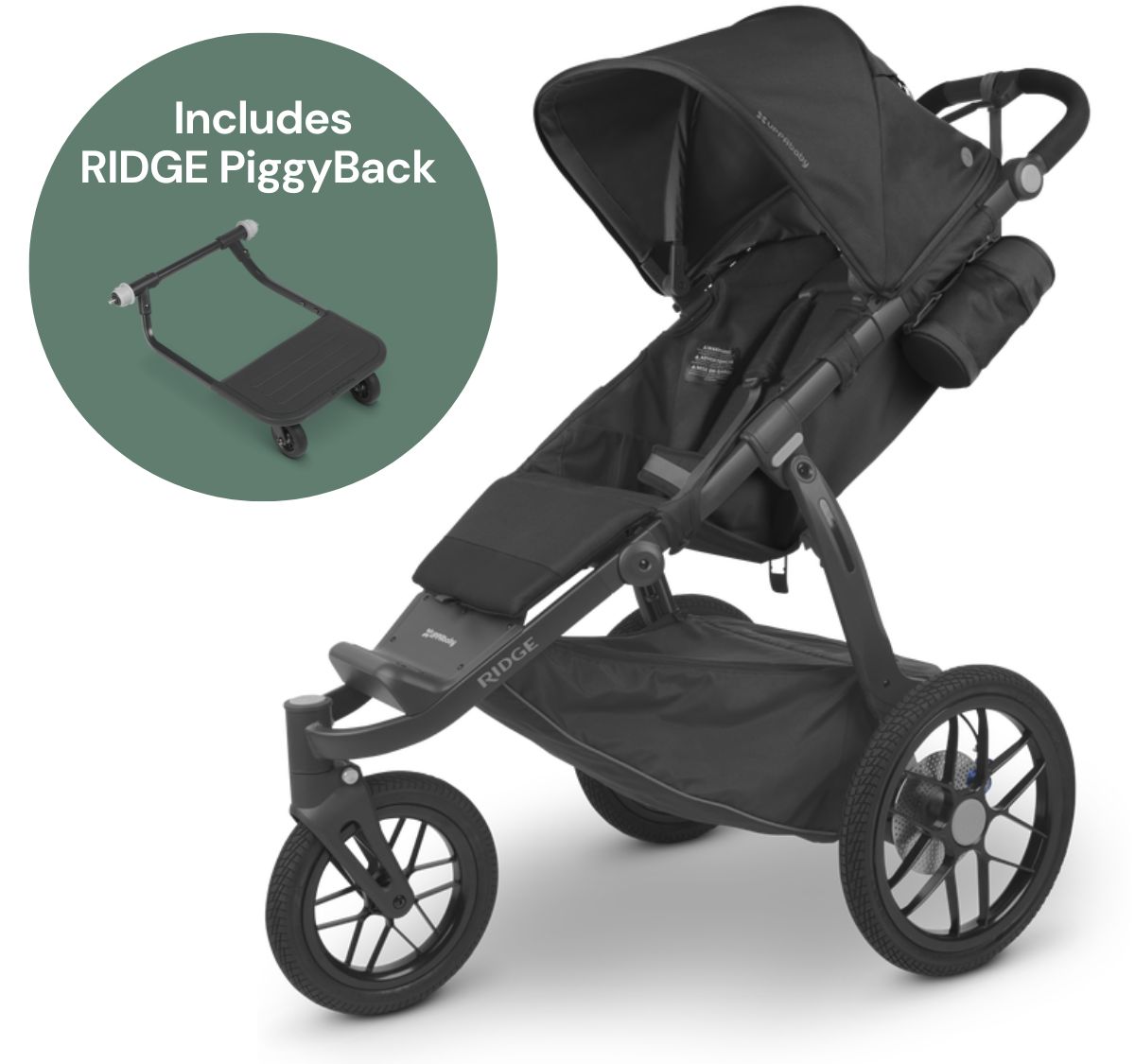 UPPAbaby Ridge Jogging Stroller + PiggyBack Ride-Along Bundle - Jake (Charcoal / Carbon)