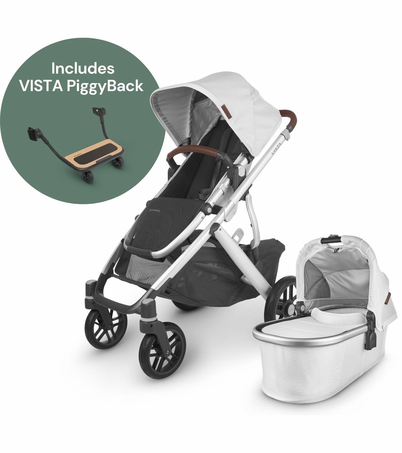 UPPAbaby Vista V2 Stroller + PiggyBack RideAlong Bundle Bryce (White