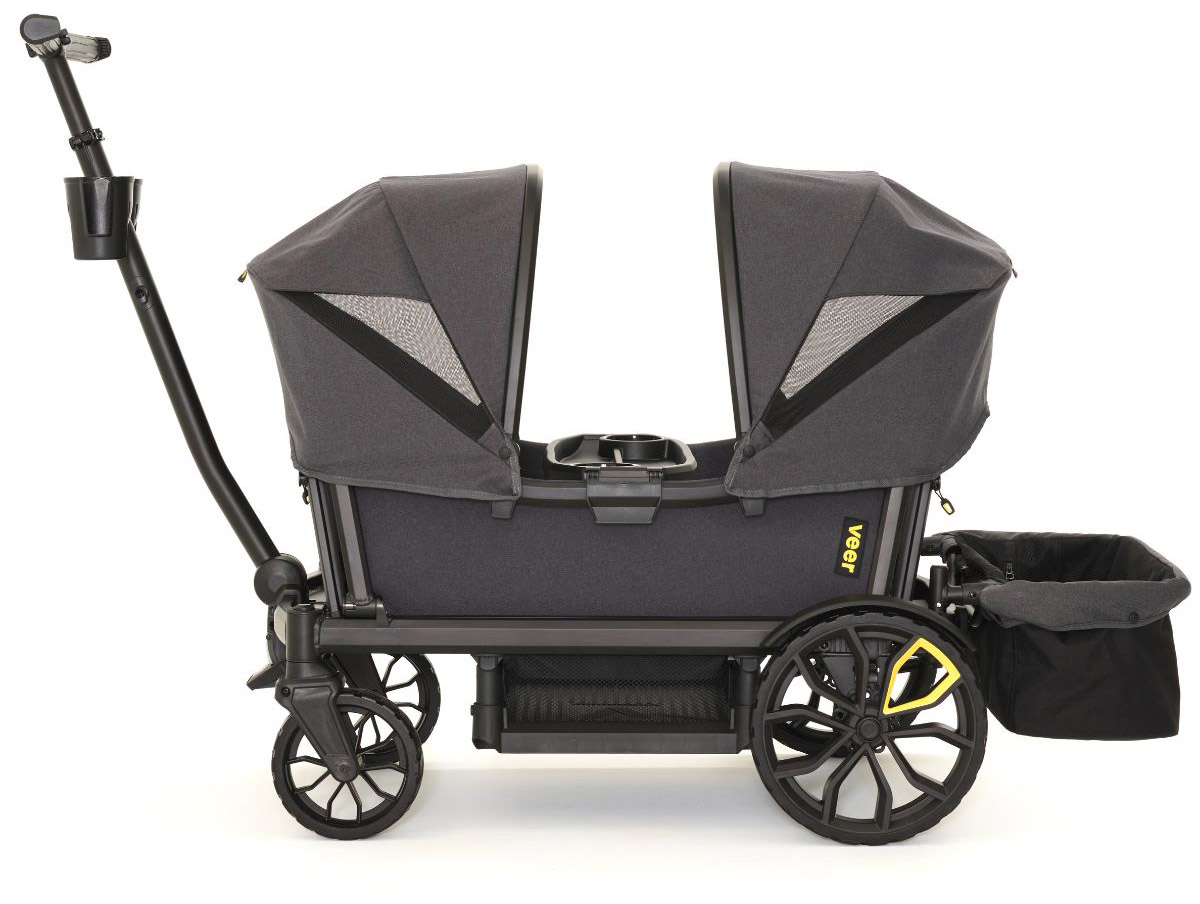 Veer Cruiser XL (4 Seater) Stroller Wagon + 2 Canopy + Basket Bundle Grey