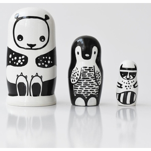 Wee Gallery Nesting Dolls - Black and White Animals