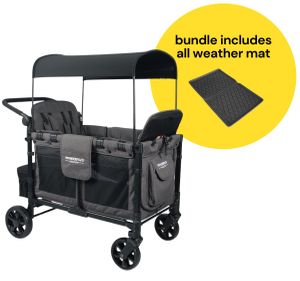 WonderFold W4 Elite Multifunctional Quad (4 Seater) Stroller Wagon + All Weather Mat Bundle - Charcoal Gray