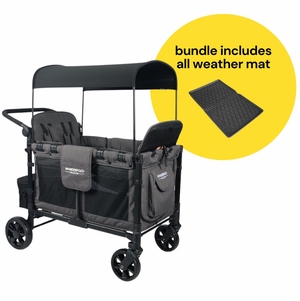 WonderFold W4 Elite Multifunctional Quad (4 Seater) Stroller Wagon + All Weather Mat Bundle - Charcoal Gray