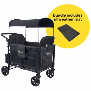 WonderFold W4 Elite Multifunctional Quad (4 Seater) Stroller Wagon + All Weather Mat Bundle - Volcanic Black