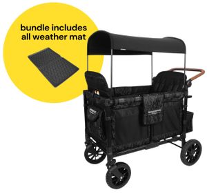 WonderFold W4 Luxe Multifunctional Quad (4 Seater) Stroller Wagon + All Weather Mat Bundle - Black Camo