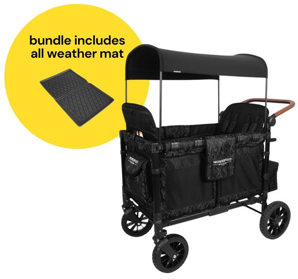 WonderFold W4 Luxe Multifunctional Quad (4 Seater) Stroller Wagon + All Weather Mat Bundle - Black Camo