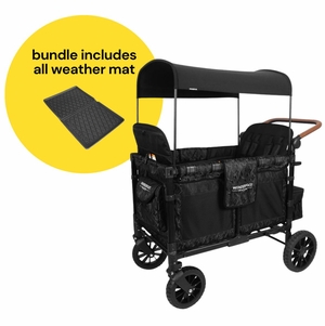WonderFold W4 Luxe Multifunctional Quad (4 Seater) Stroller Wagon + All Weather Mat Bundle - Black Camo