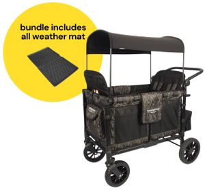 WonderFold W4 Luxe Multifunctional Quad (4 Seater) Stroller Wagon + All Weather Mat Bundle - Shadow Green Camo