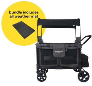 WonderFold W4 Original Quad (4 Seater) Stroller Wagon + All Weather Mat Bundle - Black