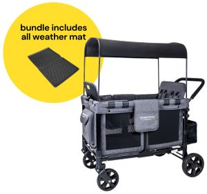 WonderFold W4 Original Quad (4 Seater) Stroller Wagon + All Weather Mat Bundle - Gray